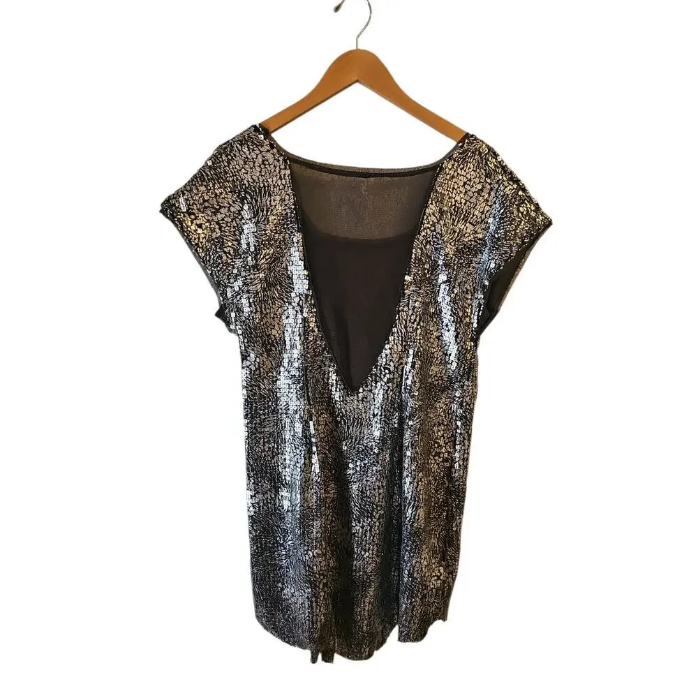 Free People Midnight Dreamer dress sz small silver metallic mini